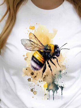 Honey Bee T-Shirt Messy Watercolour Summer Tee Painting Bumble Bees Nature 249